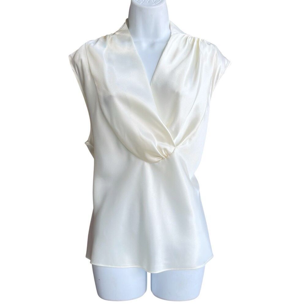 Vintage 80s ESCAPADES Satin Tank Tops Plus 1X Ivory V-neck Blouse Career USA